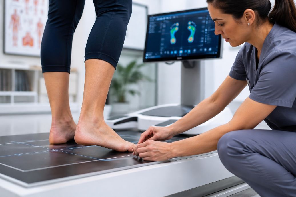 healthcare professional evaluating foot posture